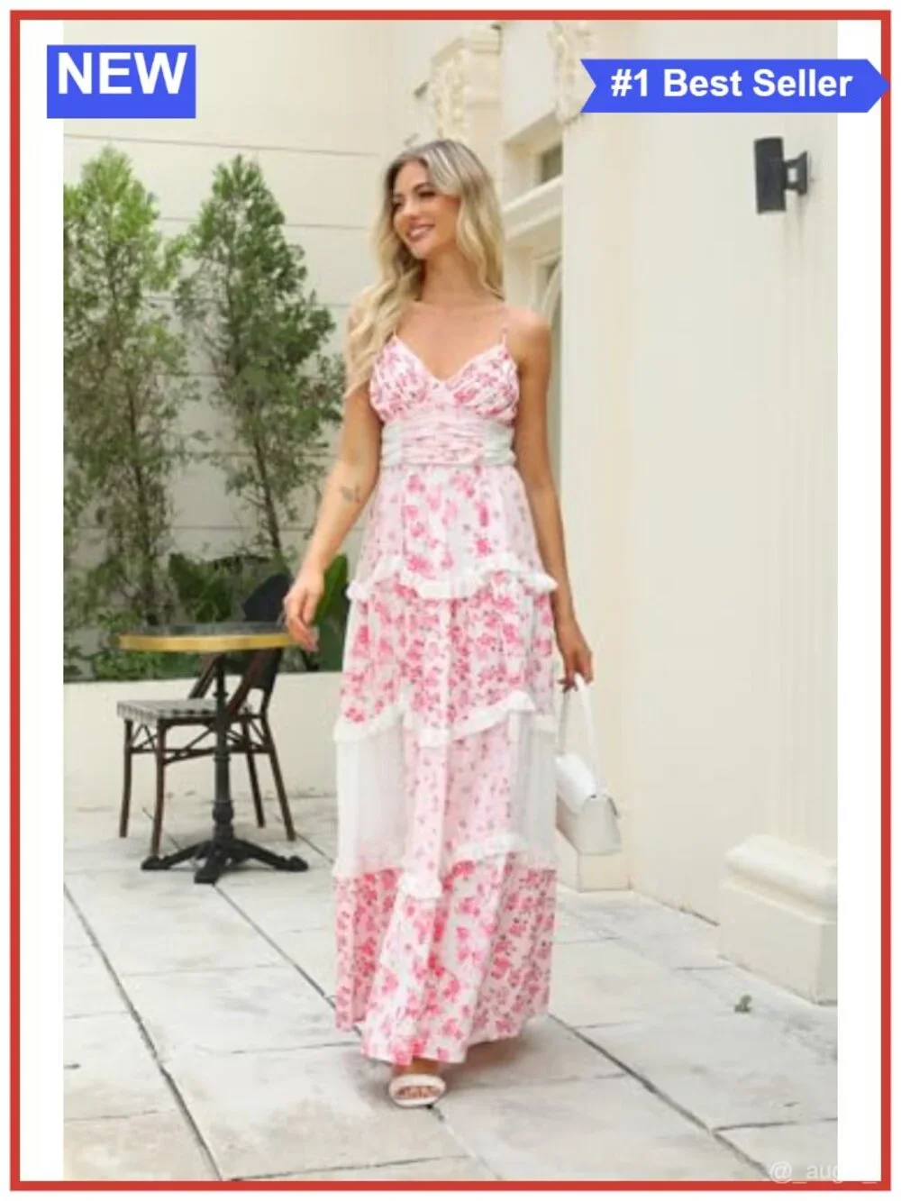 Bohemian Floral Maxi Dress Spaghetti Strap V-Neck Patchwork Tiered
